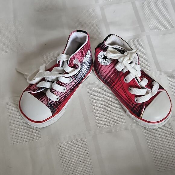 Converse Kids' All-Star Red Plaid High-Top Sneakers - Picture 11 of 16